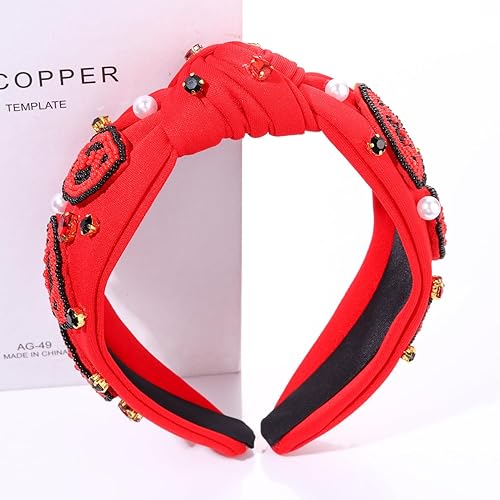 Miniatura 6 de Diademas anudadas de fútbol para mujer, diadema deportiva para el día del juego, diadema de cristal perla con nudo superior ancho, accesorios para