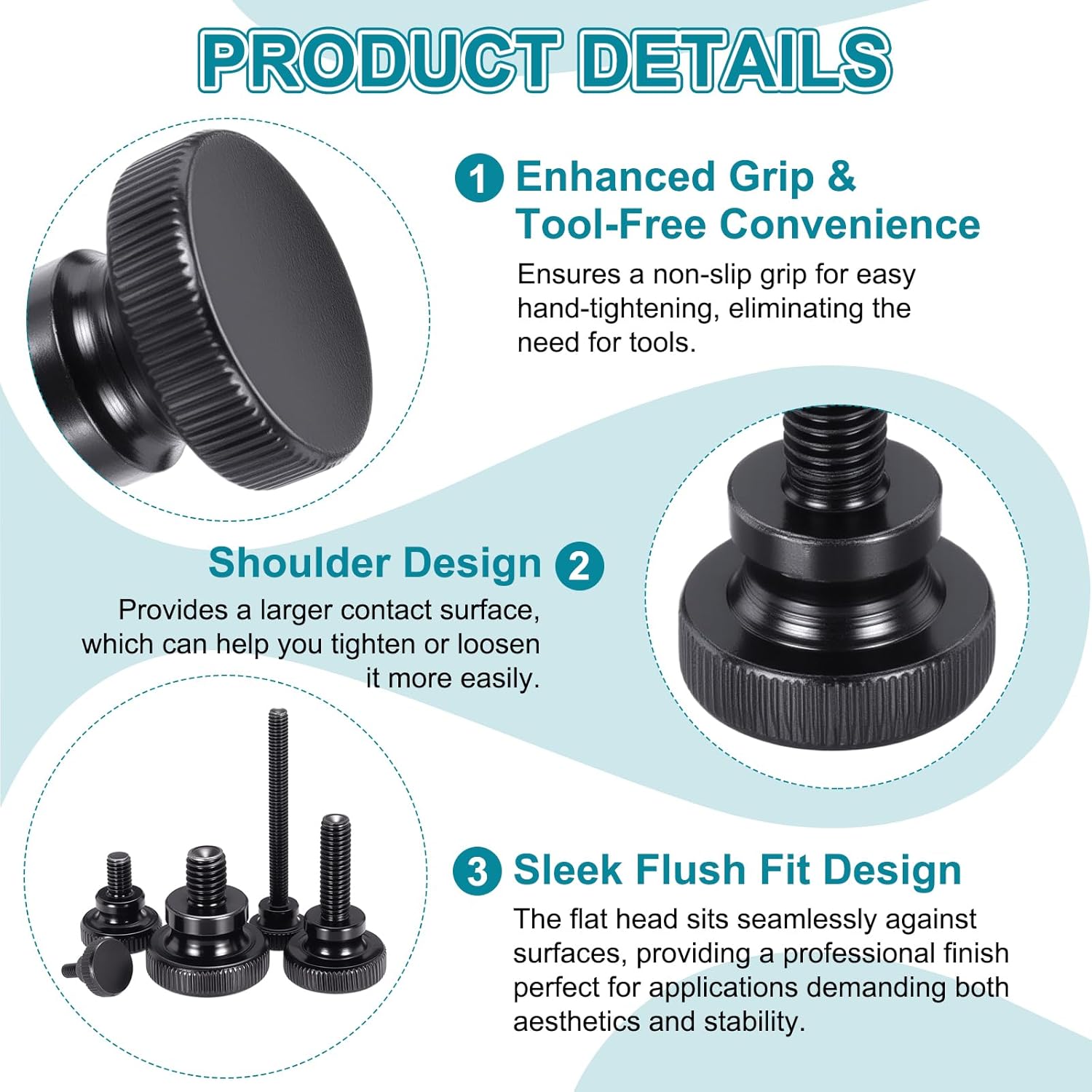 MECCANIXITY 5個 M10 x 40mm ローレット付きつまみネジ、ブラックスチールフラットヘッドサムスクリュー、メトリッ