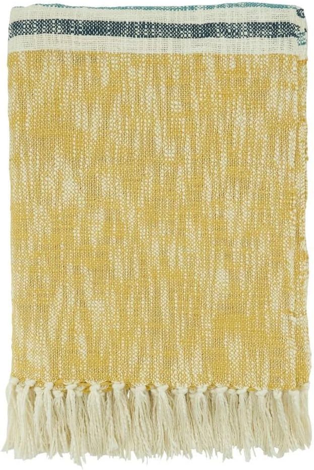 Fennco Styles Striped Collection Soft Throw Blanket 50" W x 60" L – Grey Striped Tassel Woven Blanket for Home, Couch, Bedroom, Living Room and Office Décor
