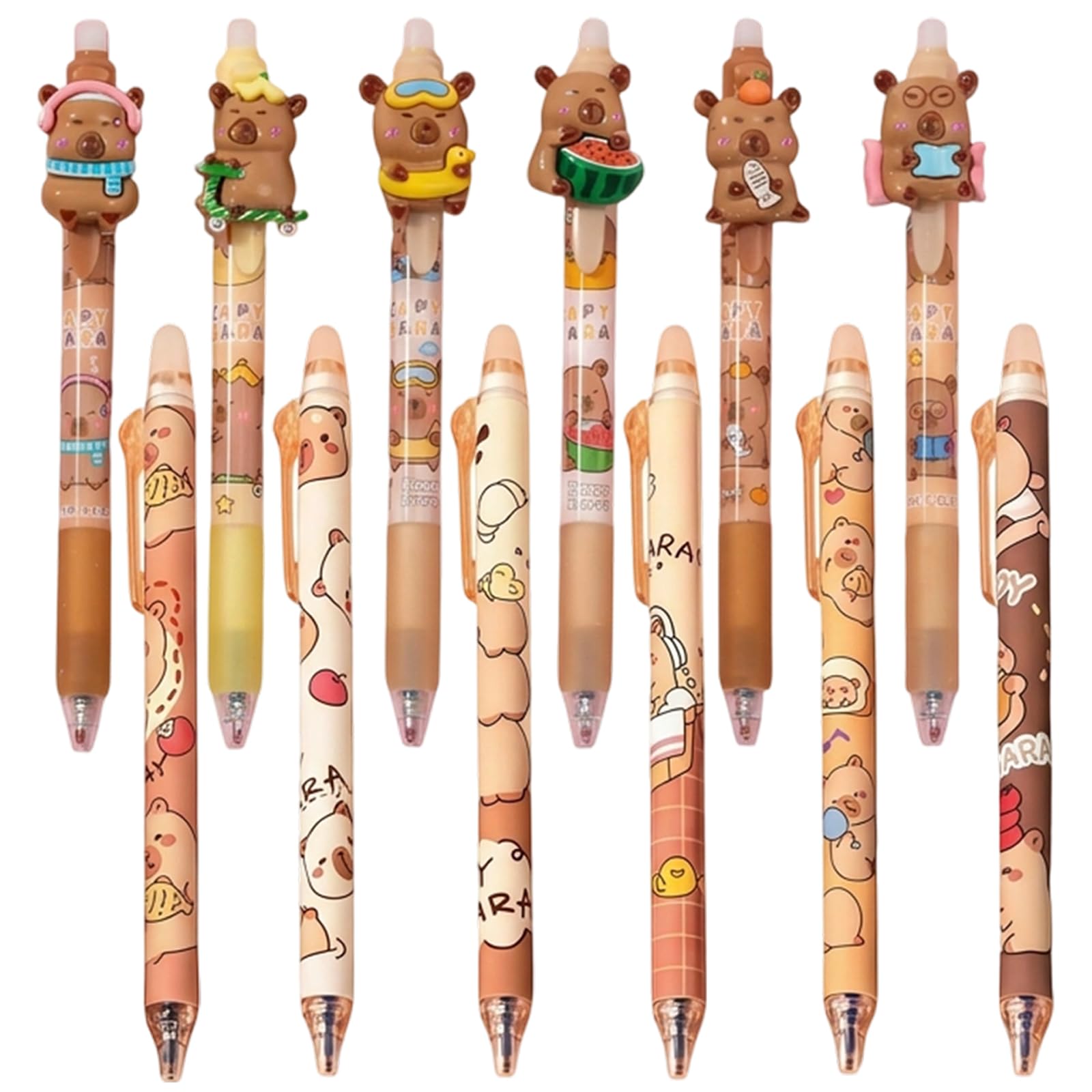 IAndhy 12Pcs Capybara Pens, Cute Capybara Stationery Set, Erasable Pens for Office Notes, Document Labelling, Creative Drawing, 0.5mm Fine Tip Blue Ink