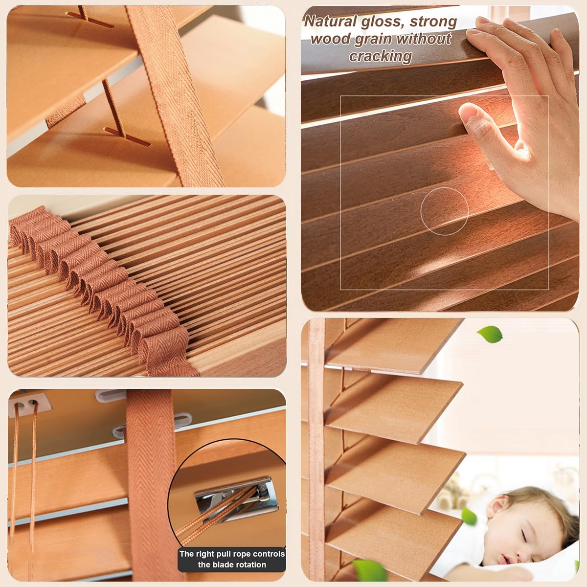 Tenda veneziana in legno personalizzabile, 50 mm, orizzontale, multicolore, per interni e ufficio, disponibile nelle misure 50/70/85/100/120/145 cm (marrone chiaro)