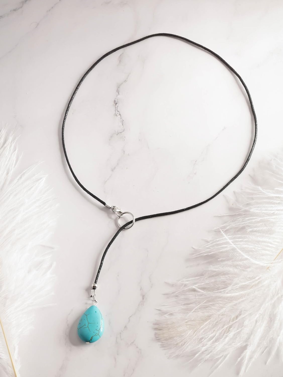 MINACHI Boho Created Turquoise Oval Pendant Necklace, Faux Leather Cord, Vintage Bohemian Jewelry Gift for Women - Image 4