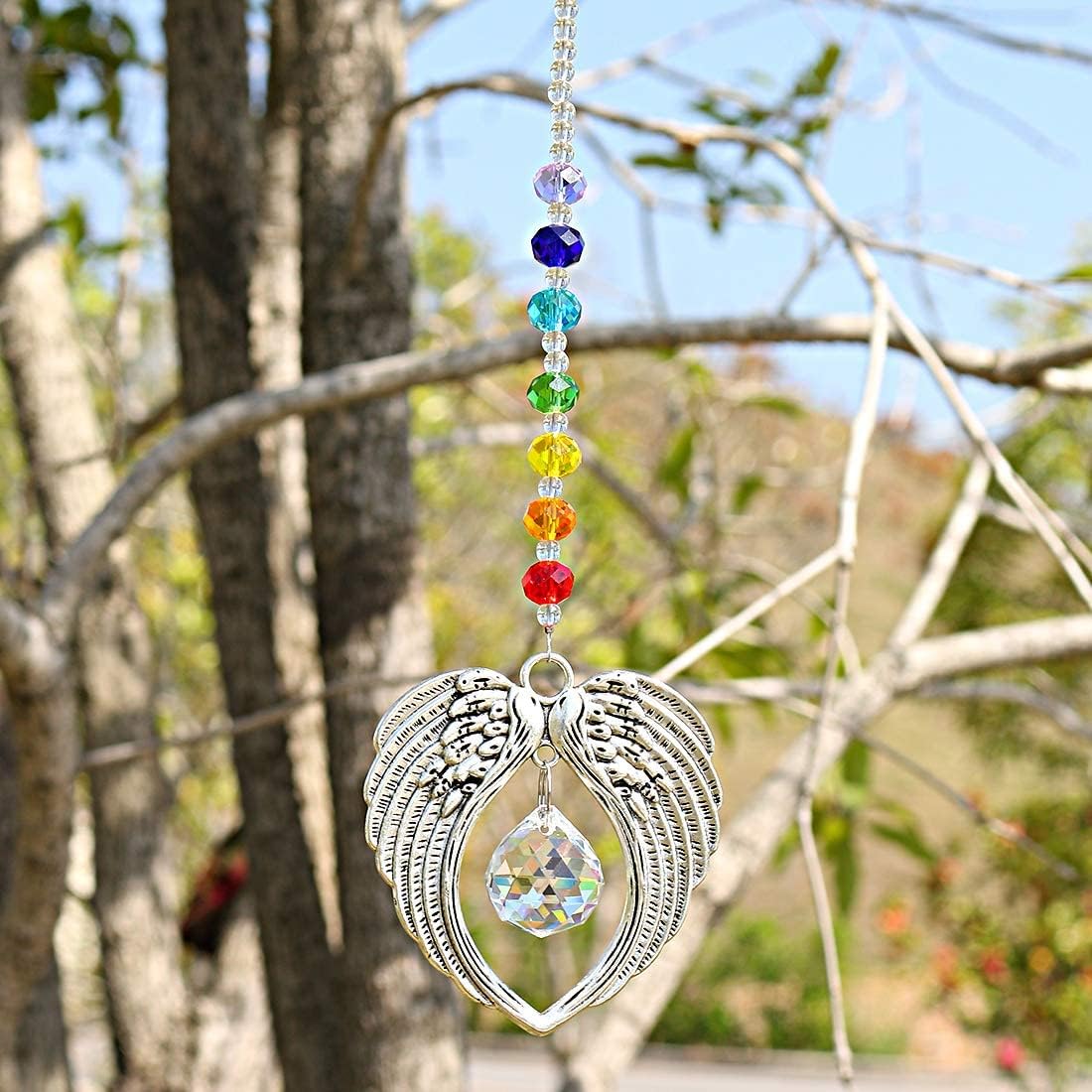 H&D HYALINE & DORA Crystal Angel Wing Pendant with Crystal Ball Hangings Suncatcher for Home Window Decor : Patio, Lawn & Garden