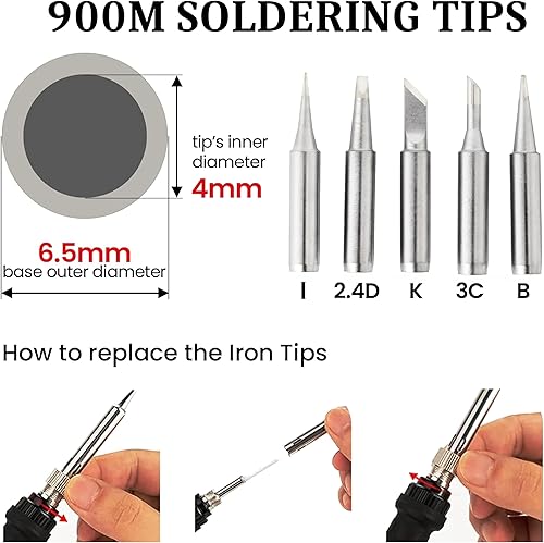 Miniatura 5 de Kit de soldador de 60 W, temperatura ajustable 30 en 1, 5 puntas de soldadura, multímetro digital, cable de soldadura, pasta, bomba de desoldadura