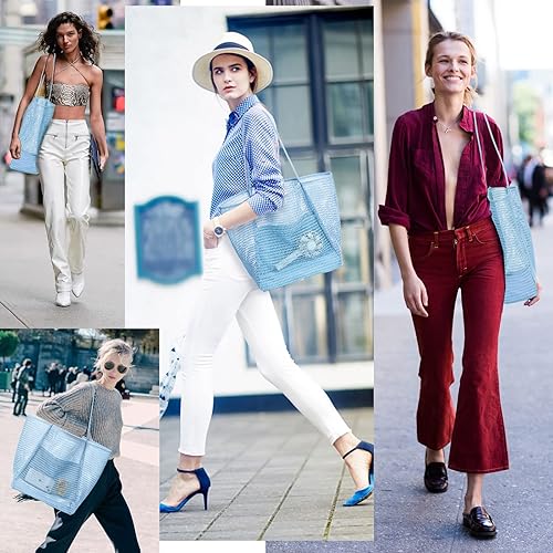 Miniatura 2 de KALIDI Bolsa de malla de playa, bolso de mano casual Hobo para mujer, plegable MAX 23L, bolso de hombro para vacaciones de picnic en la playa