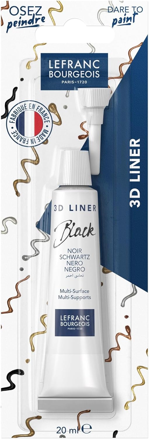 Lefranc Bourgeois 301998 3D Acrylic Liner - Black, 20 ml Tube, Water-based for 3D Effects on Canvas, Acrylic Paper, Wood, Glass, Ceramic or Terracotta