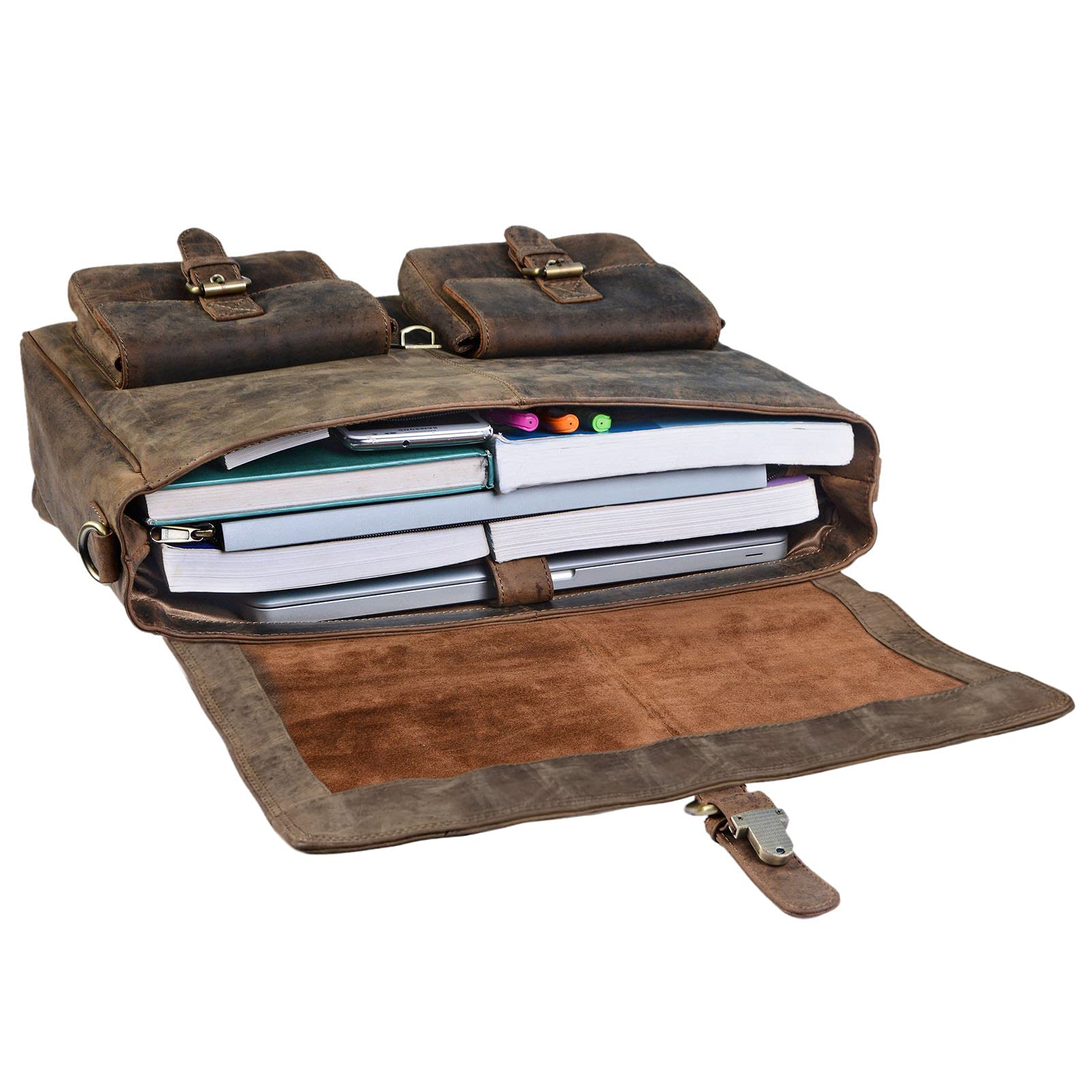 STILORD Victor Maletín Cuero portátil 15.6 Pulgadas Bolso Mensajero Grande Bolso Negocios Bandolera Hombre y Mujer de auténtica Piel Color:Negro