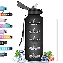 Borraccia 1,5 Litri Motivazionale Con Scala Temporale, Senza Perdite, Con Cannuccia, Facile da Pulire – Per Sport, Escursionismo, Ciclismo, Fitness, Corsa – Nero