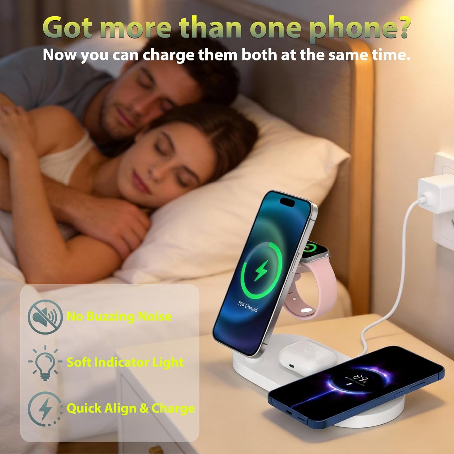 Dual Phone Wireless Charger, 30W Magnetic 4 in 1 Charging Station for Apple Devices, Charging Stand for iPhone 17/16/15/14/13/12 Series, Support for Apple Watch11/10 for AirPods4