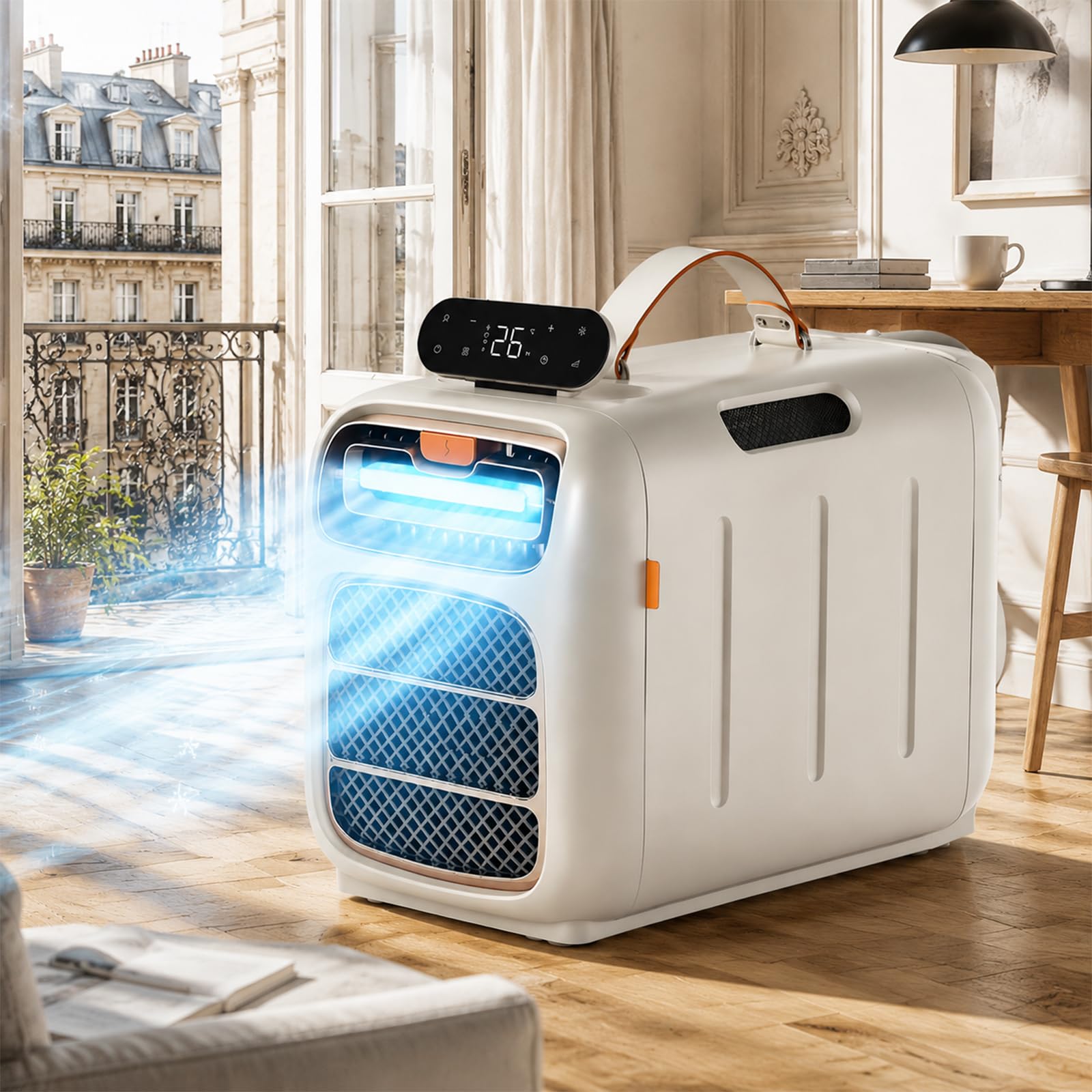 SHUMIAO Portable Travel Air Conditioner 5200 BTU, 1500W Multi-Functional Personal AC with Bluetooth Music Streaming, High Performance Air Dryer, Ergonmic Carrying Handle for Van