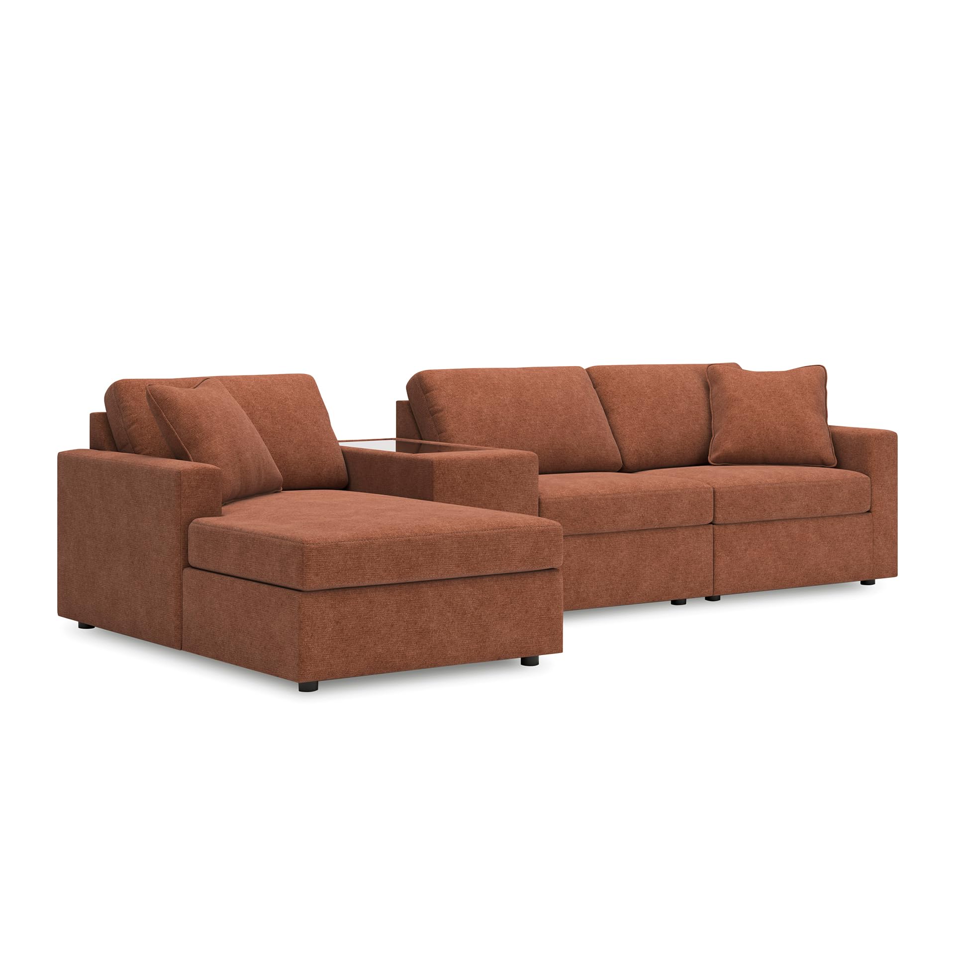 Signature Design by Ashley 4-Piece Sectional with Chaise, Spice Orange
