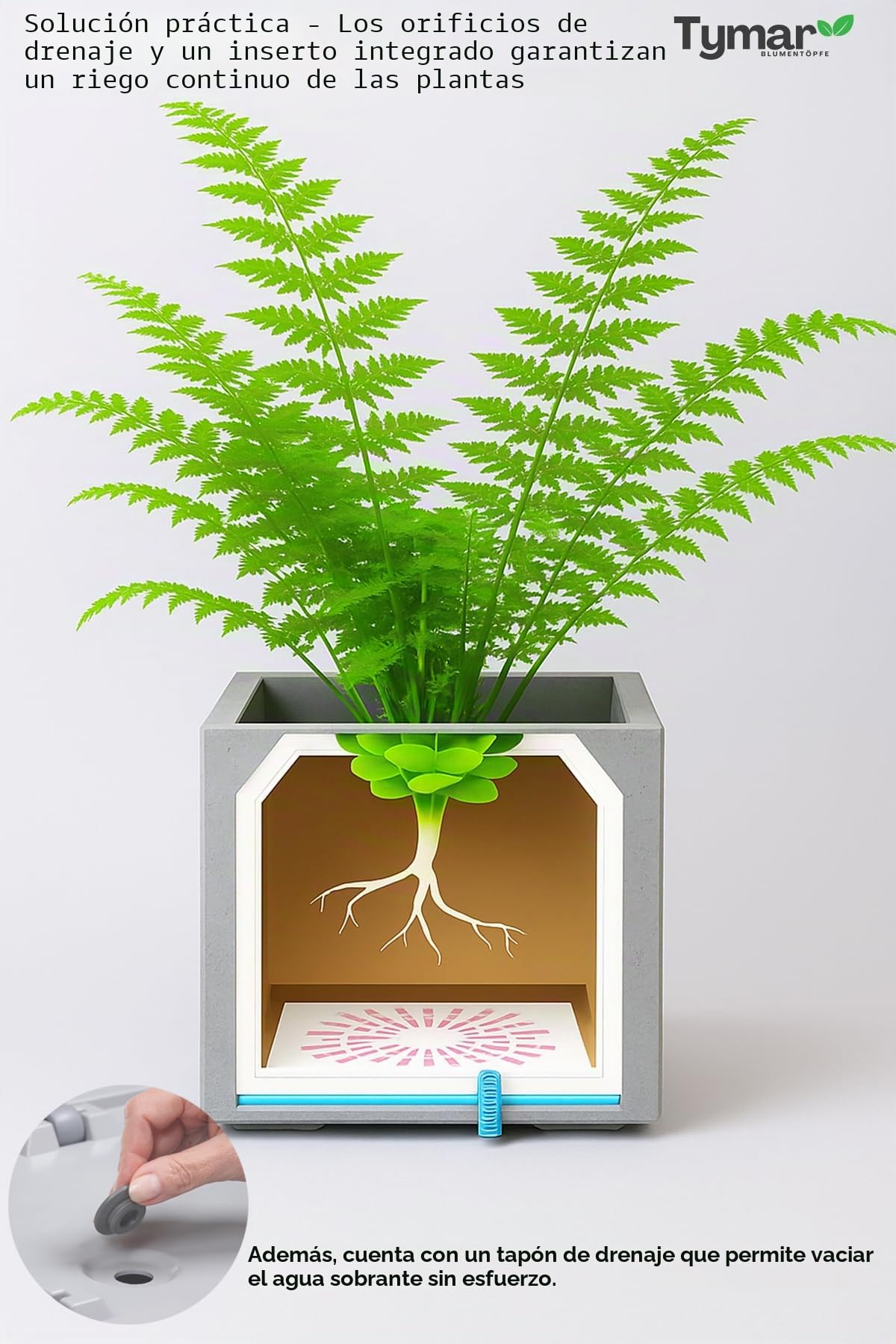 Tymar Macetero alto con ruedas 40x40x60 cm, macetas para plantas, maceteros de exterior, maceteros altos, macetero de aspecto hormigón, plástico KARO (Antracita)