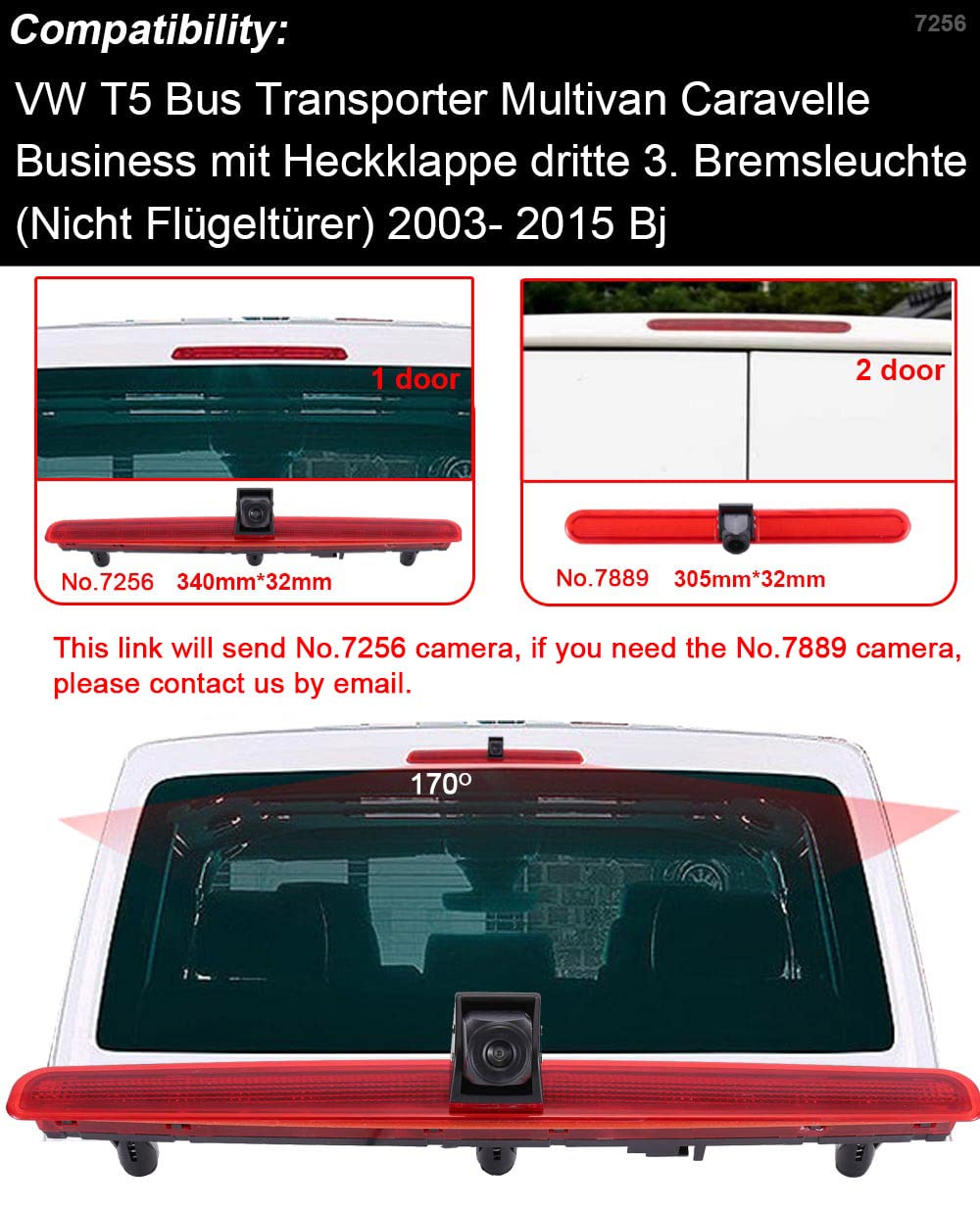 Caméra De Recul Intégrée Aux Feux Stop - Pour Volkswagen Transporter T5/T6 (2010-2019) - Angle 170°, étanche - 5