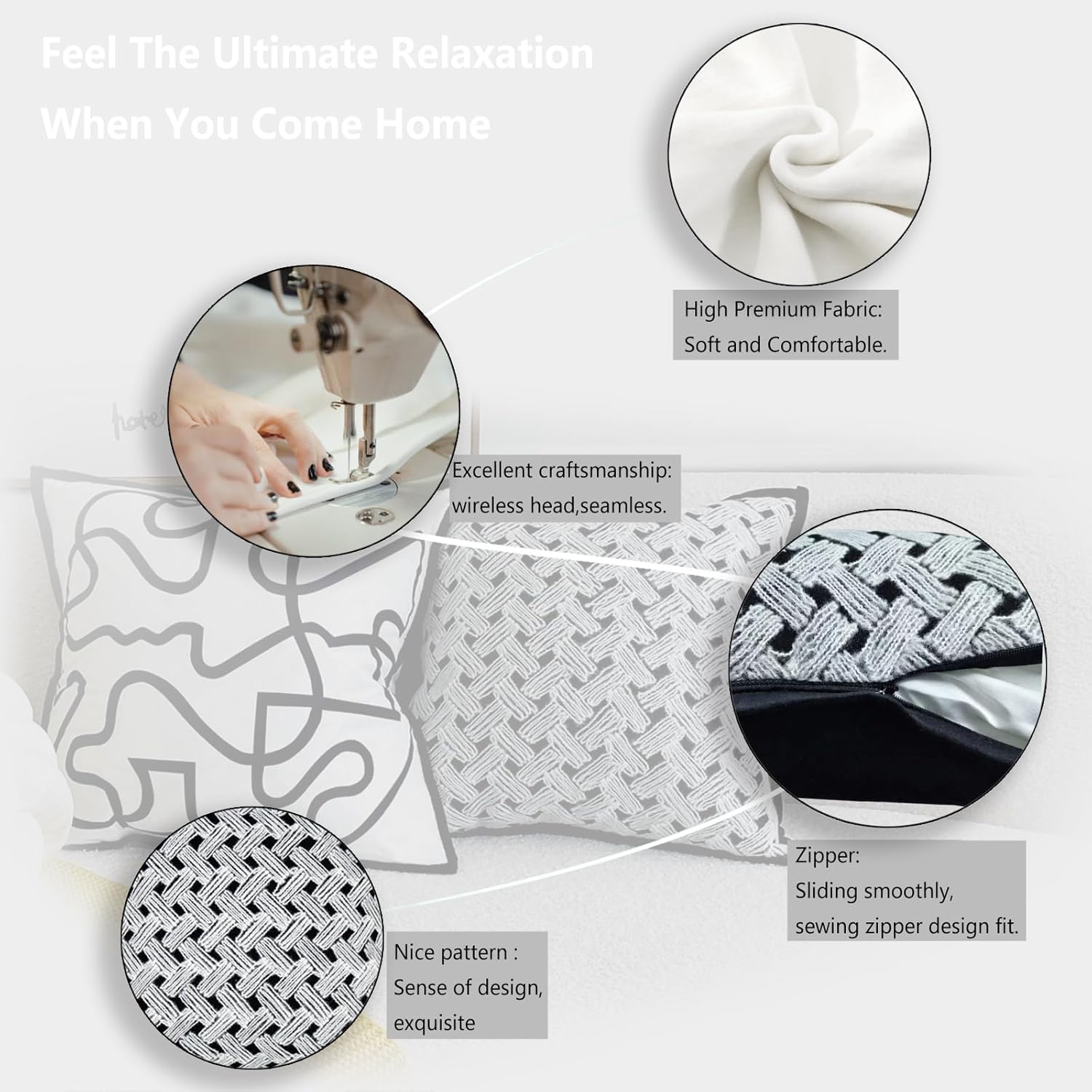 REPALY Throw Pillow Covers 18x18, 2 Pcs Decorative Pillow Covers, Farmhouse Couch Pillow Covers, Black and White Pillow Covers, Aquare Sofa Pillow Covers, Neutral Cushion Pillow Cases (Black)