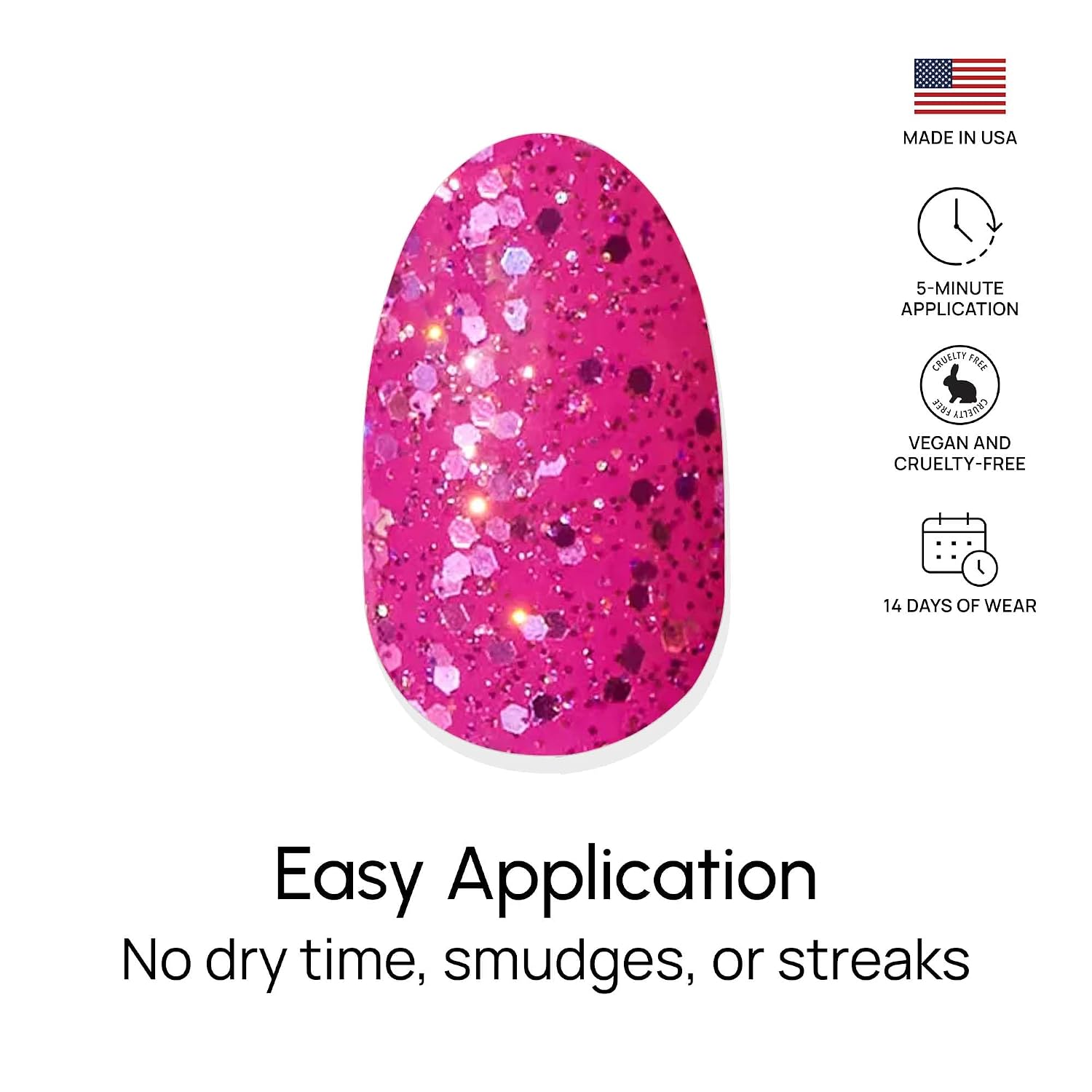 Color Street Hibiscus Heat Nail Polish Strips- Vibrant Magenta with Holographic Glitter Finish, 16 Double-Ended Strips, Easy Application, No Dry Time