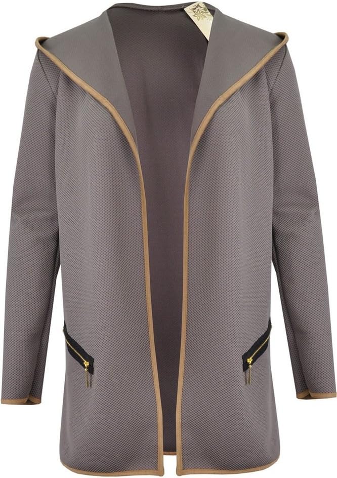 ONLINE FASHION STORE NEW MOCHA HOODED ZIP TRIM POCKET FRONT ELBOW PATCH LONG SLEEVED CARDIGAN JACKET