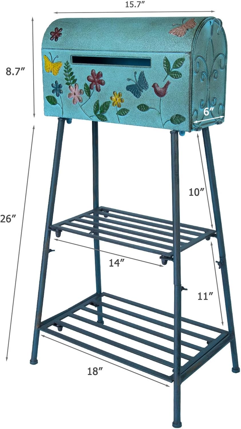 Mailboxes for Outside with Stand,Metal Mailbox and Stand Combination - Decorative Mailbox for Parcels, Envelopes & Garden Storage