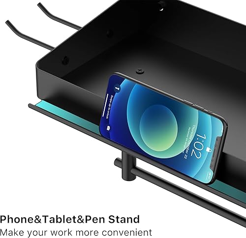 Miniatura 9 de ZUNTO Toallero de papel de garaje con estante, toallero de papel de acero inoxidable negro con ganchos, soporte para toallas de papel de montaje en