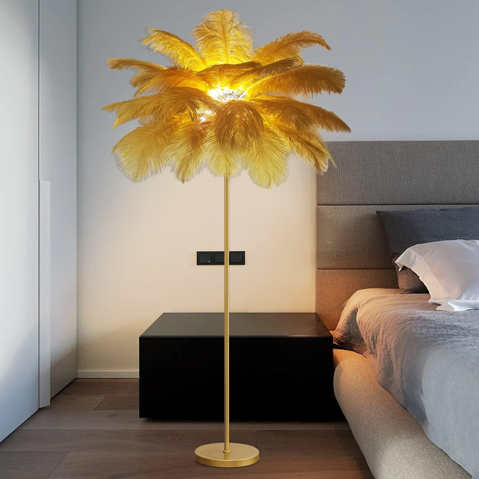 Lámpara de pie de plumas de avestruz con luz regulable de 3 colores para salón 8