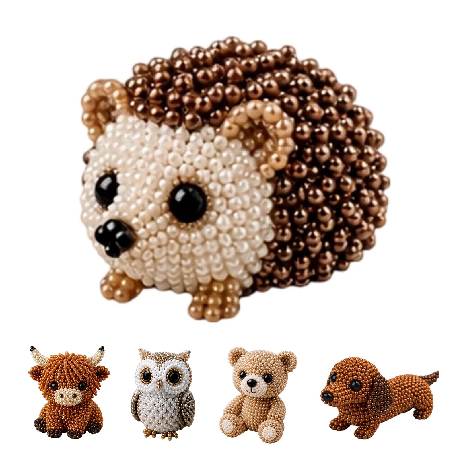 exylosluxek 3D Beaded Animals Hedgehog Craft Decoration Kit, Complete Beading Materials to Assemble One Figurine