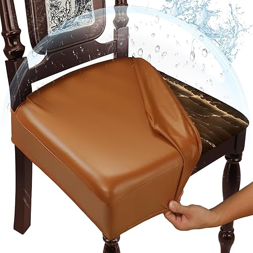 Miniatura 14 de Fundas impermeables para asiento de silla de comedor, fundas de cuero para asiento de cocina, fundas de asiento elásticas resistentes a manchas para
