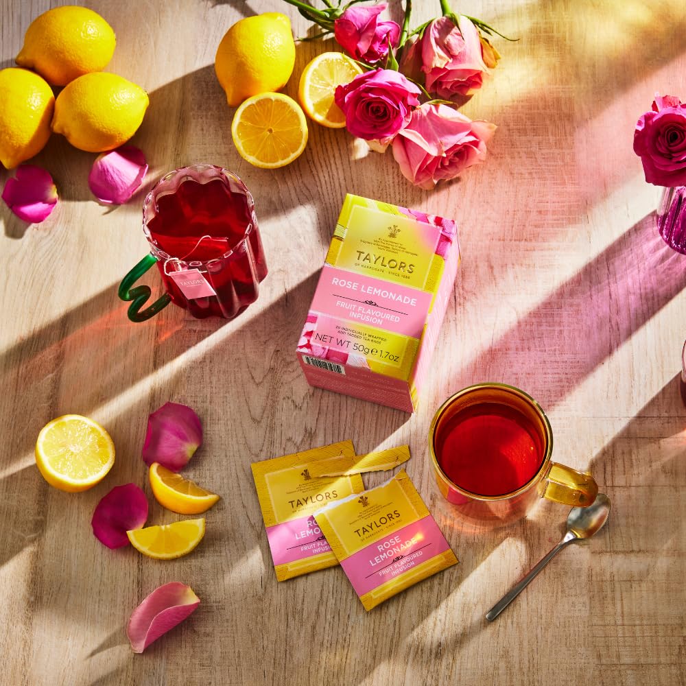 Taylors of Harrogate Rose Lemonade Infusion Individually Wrapped Bags, 20 Count (Pack of 6), Zingy, Refreshing and Fragrant, Caffeine-Free, Enjoy Hot or Iced, 120 Teabags Total