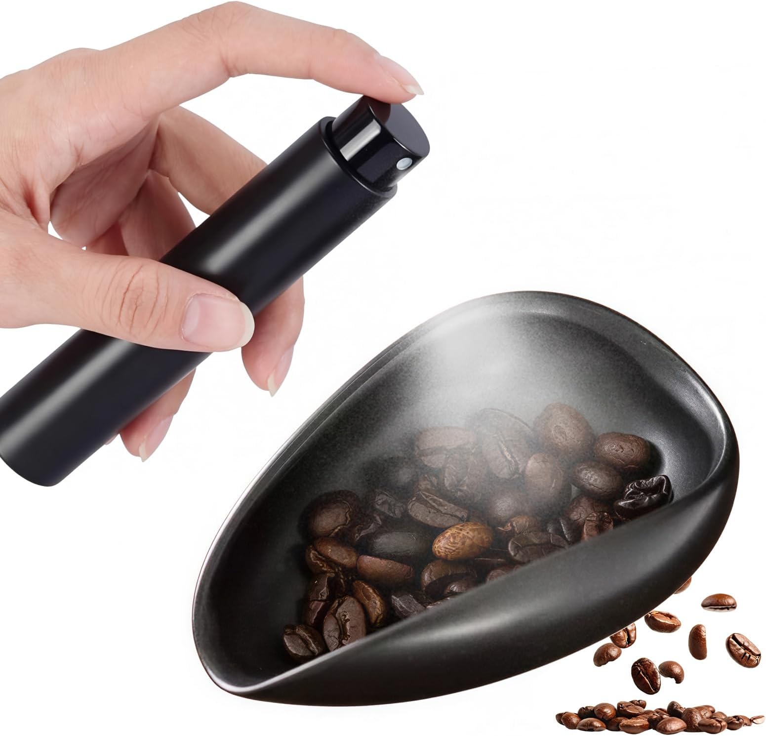 Ceramic Coffee Dosing Cup & Mist Spray Bottle Set – Premium Barista Accessories for Precise Bean Handling and Pre-Wetting, Black