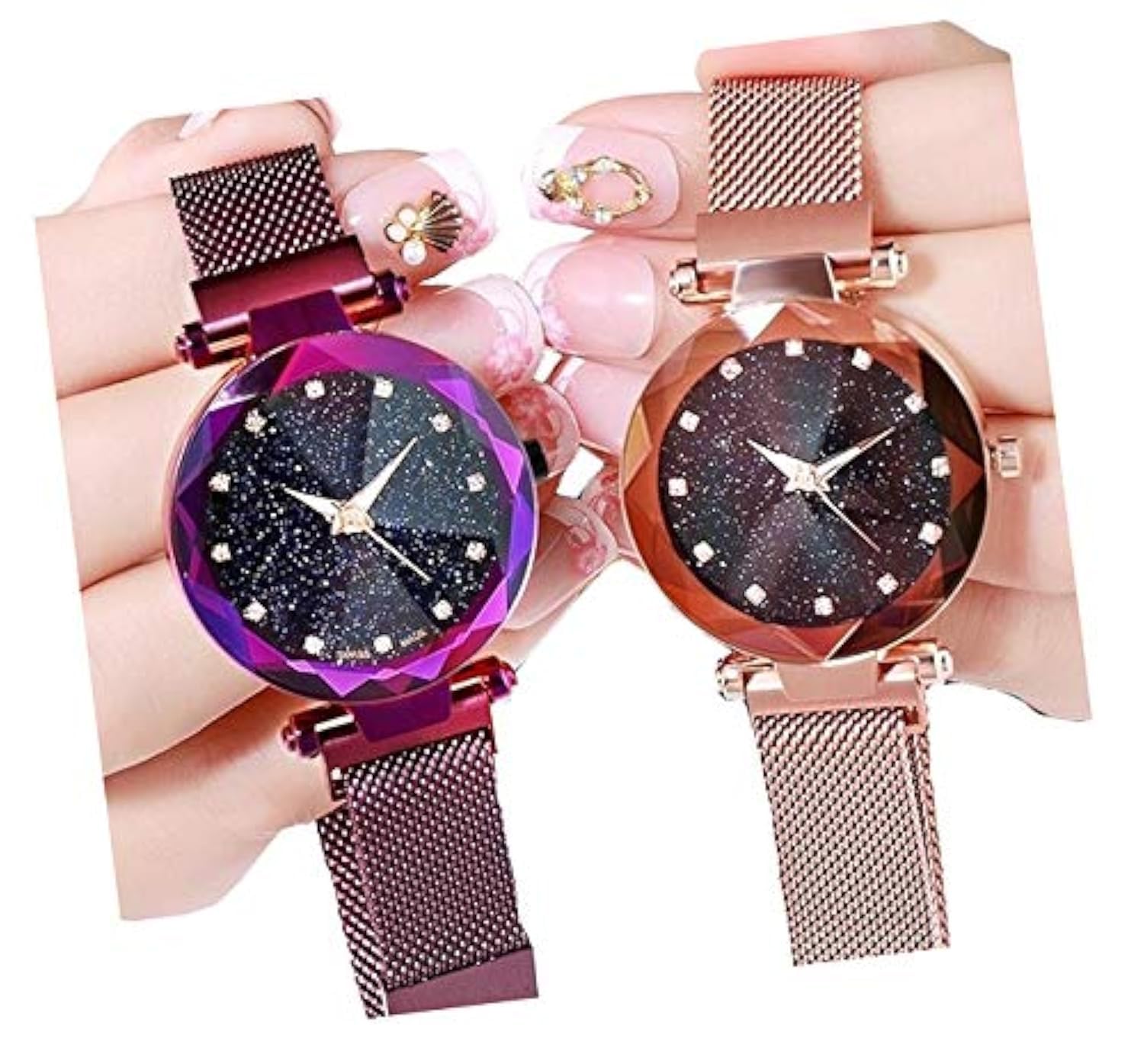 Acnos® Premium Black Round Diamond Dial with Latest Generation Purple & Rosegold Magnet Belt Analogue Watch for Women Pack of - 2 (DM-PURPLE-ROSEGOLD03) (B0842WDPTY) Amazon Price History, Amazon Price Tracker