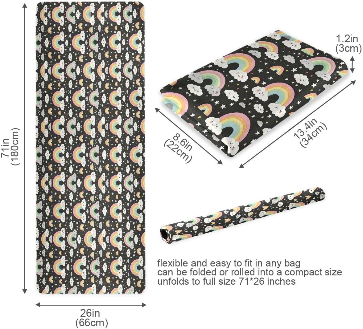 ALAZA Rainbow Star Pattern Yoga Mat Non Slip Fitness Exercise Mat, Workout Mat for Yoga, Pilates and Floor Exercises