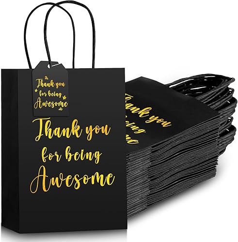 Miniatura 7 de 48 bolsas de regalo de agradecimiento con asa, bolsas de papel kraft con la frase "Thank You for Being Awesome Goodie Bags para pequeñas empresas,