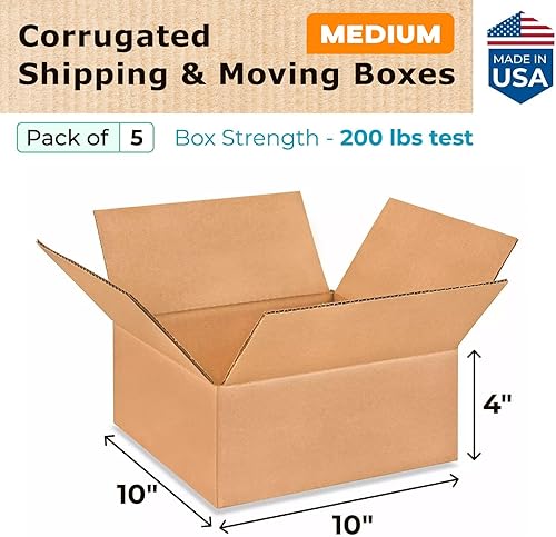 Miniatura 2 de Cajas medianas para mudanza y envío de 10 x 10 x 4 pulgadas (paquete de 5)  Extra fuerte 200 libras frente a las regulares  Cajas de cartón