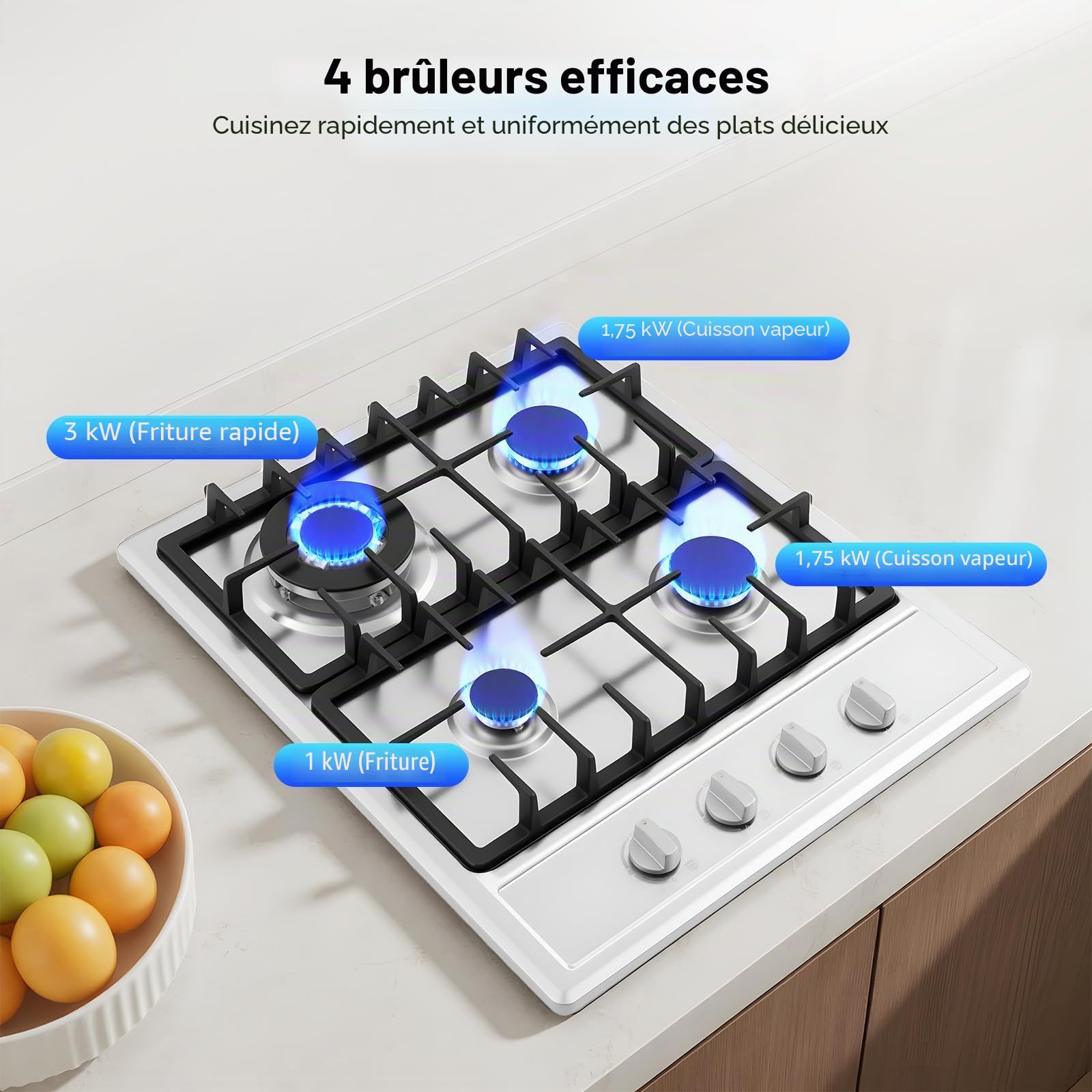 Table Cuisson Gaz 5 Feux, Plaque Encastrable, Cuisinière Professionnelle, Acier Inoxydable, Protection Sécurité Flamme, Contrôle Indépendant, Pour Restaurant Maison Hôtel (4, 59, Centimètres)
