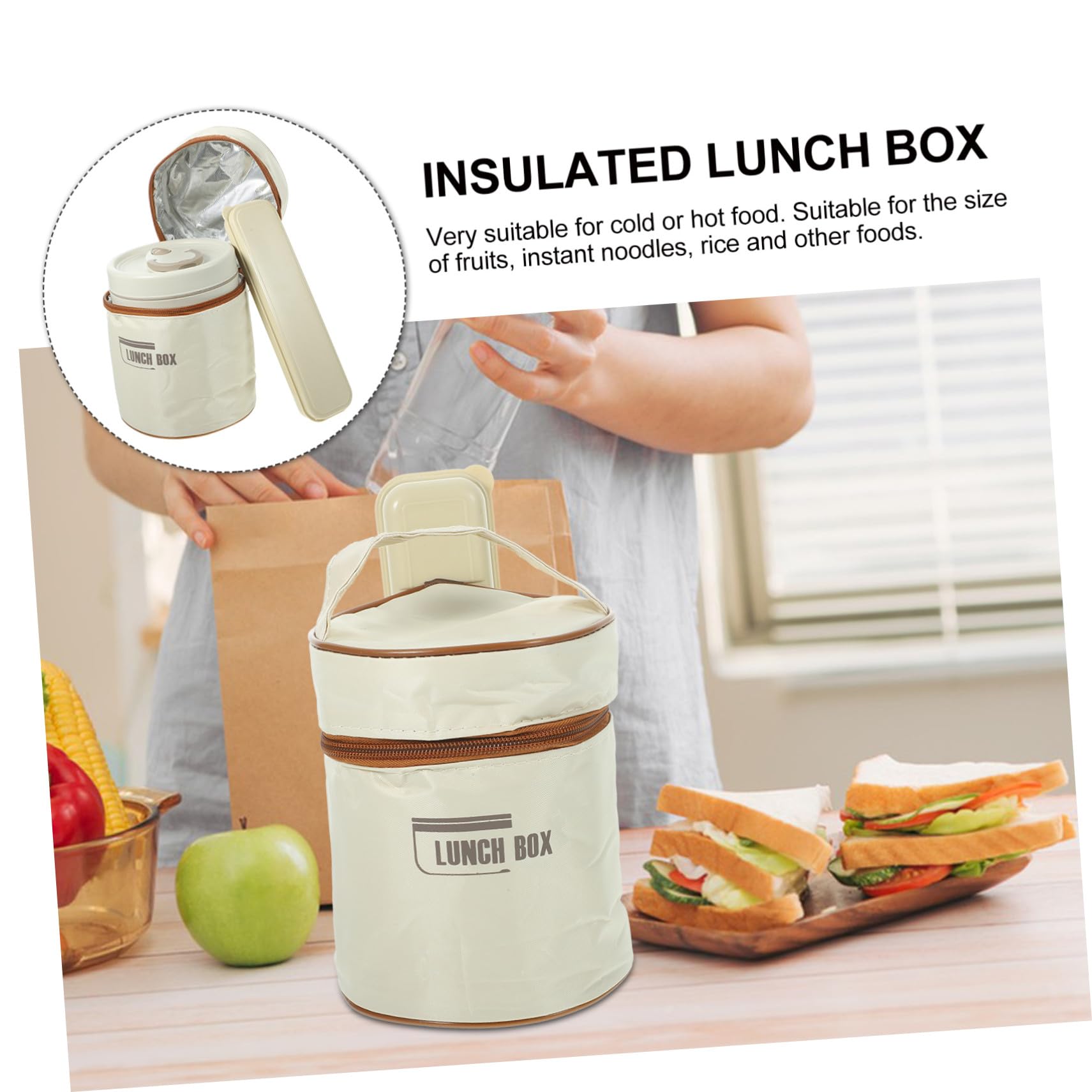 Ciieeo Contenitore Bento Box in Acciaio Inossidabile con Coperchio Isolato, Portapranzo Termico Beige, Set 2 Pezzi per Pasti Singoli e Pranzi in Movimento