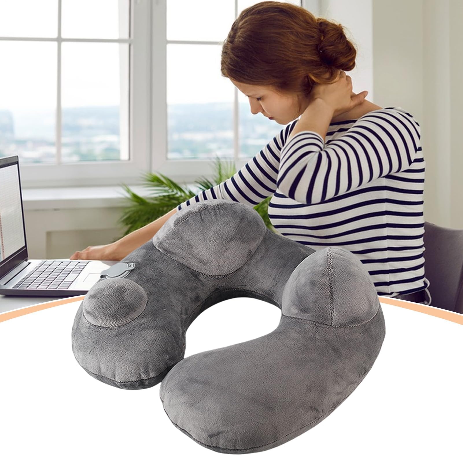 Nadmuchiwana podróżna poduszka pod szyję – ergonomiczny zagłówek powietrzny z pompką ręczną, zmywalny pokrowiec, kompaktowe etui – idealne rozwiązanie do odpoczynku do samolotu, samochodu, podróży