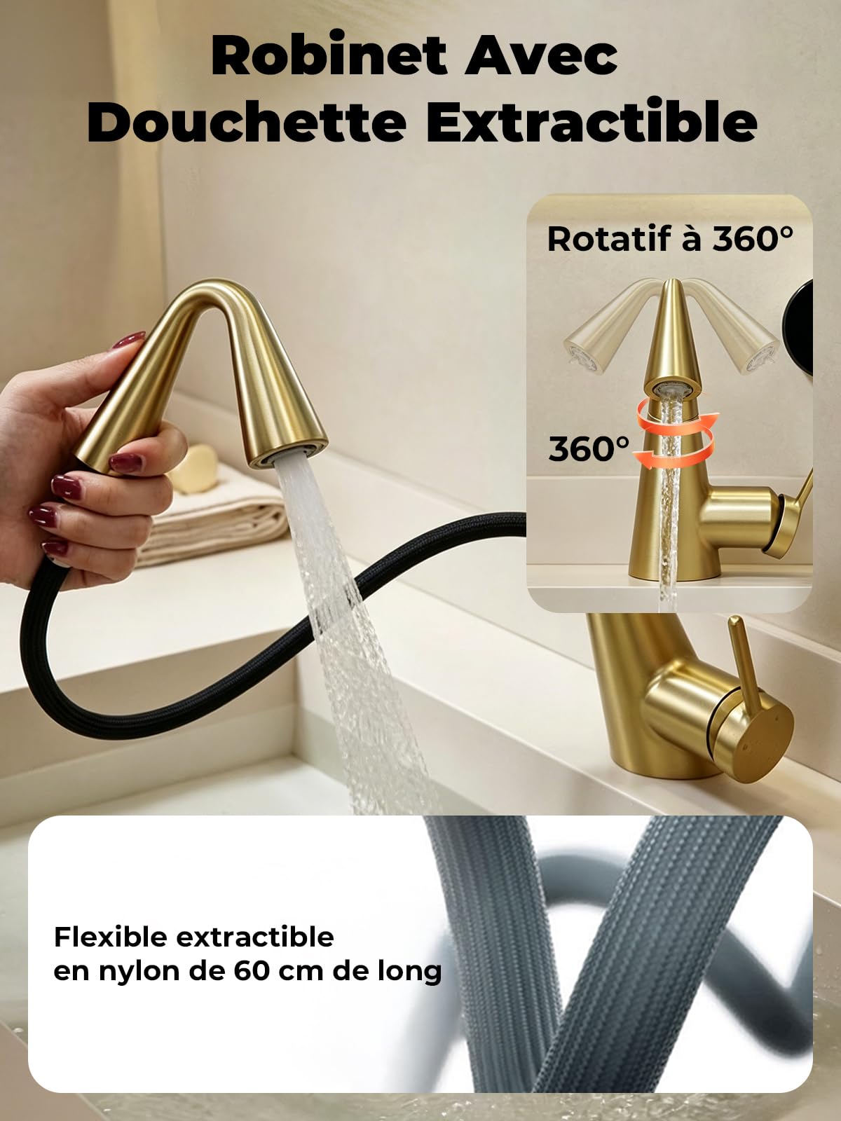 Robinet Lavabo, Extensible Robinet Salle Bain Indicateur Températ LED