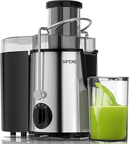 SiFENE Máquinas exprimidoras, boca grande, canal de alimentación grande de 3 pulgadas para frutas y verduras enteras, extractor centrífugo, fácil de