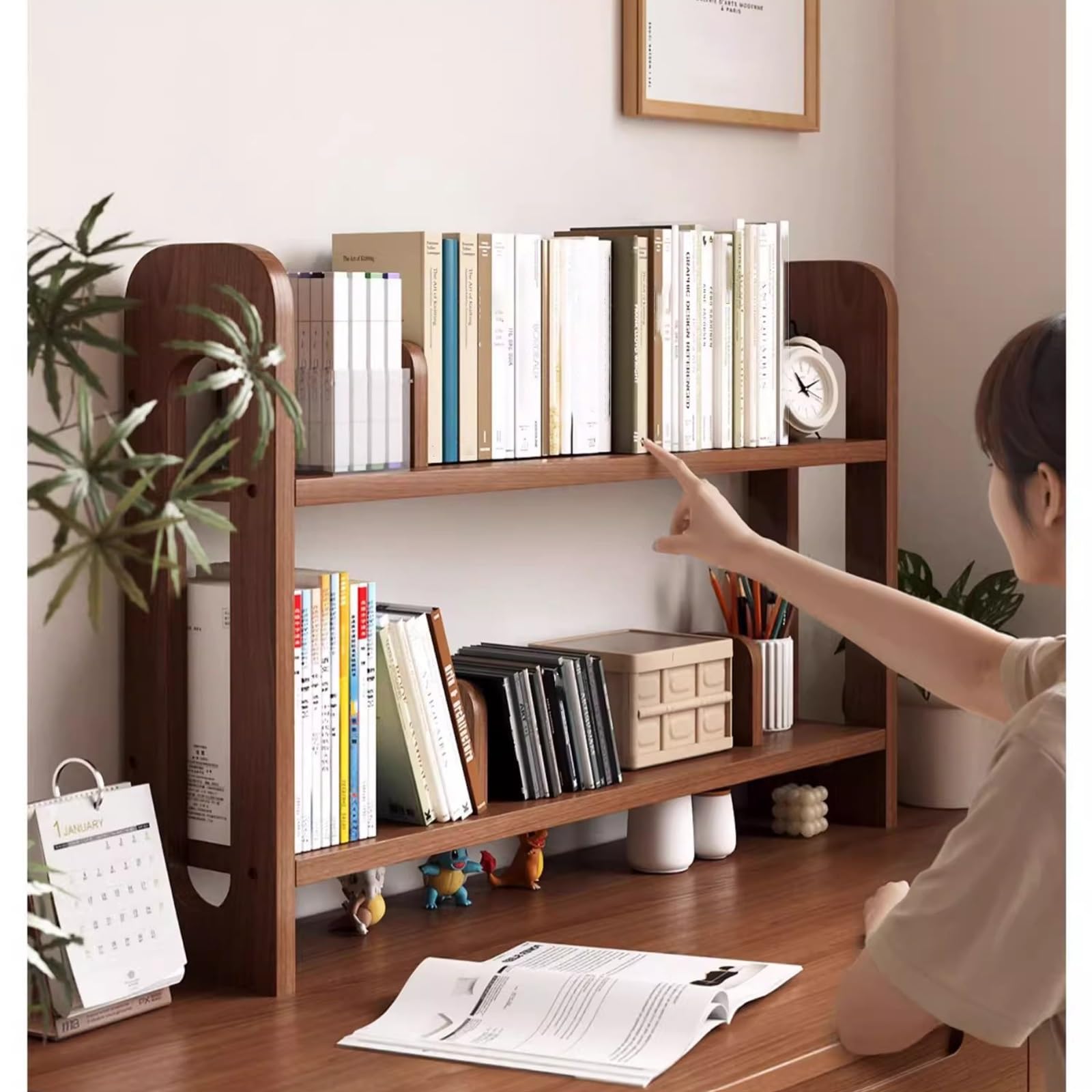 Scaffale Libreria Legno Regolabile,Dormitorio organizer per riporre oggetti Multistrato, Organizzatore Monitor,3 strati Scaffale Espositivo da Scrivania,Per Casa, Ufficio, Scuola, Studio