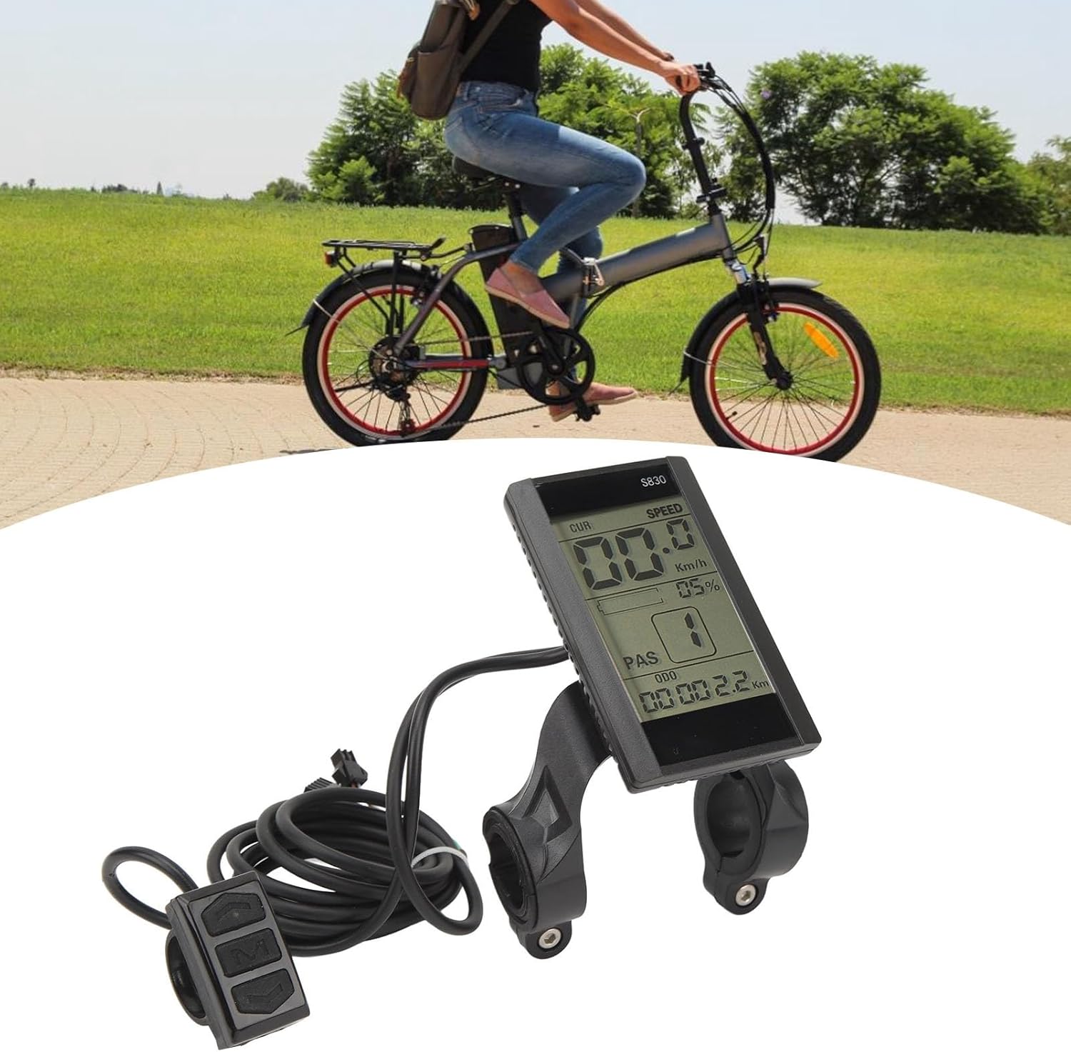 Electric Bike LCD Display Meter Multifunctional 24V 36V 48V S830 LCD Display Panel Screen for Electric Bicycle Scooter Accessories 22.2mm Handlebar ABS Material