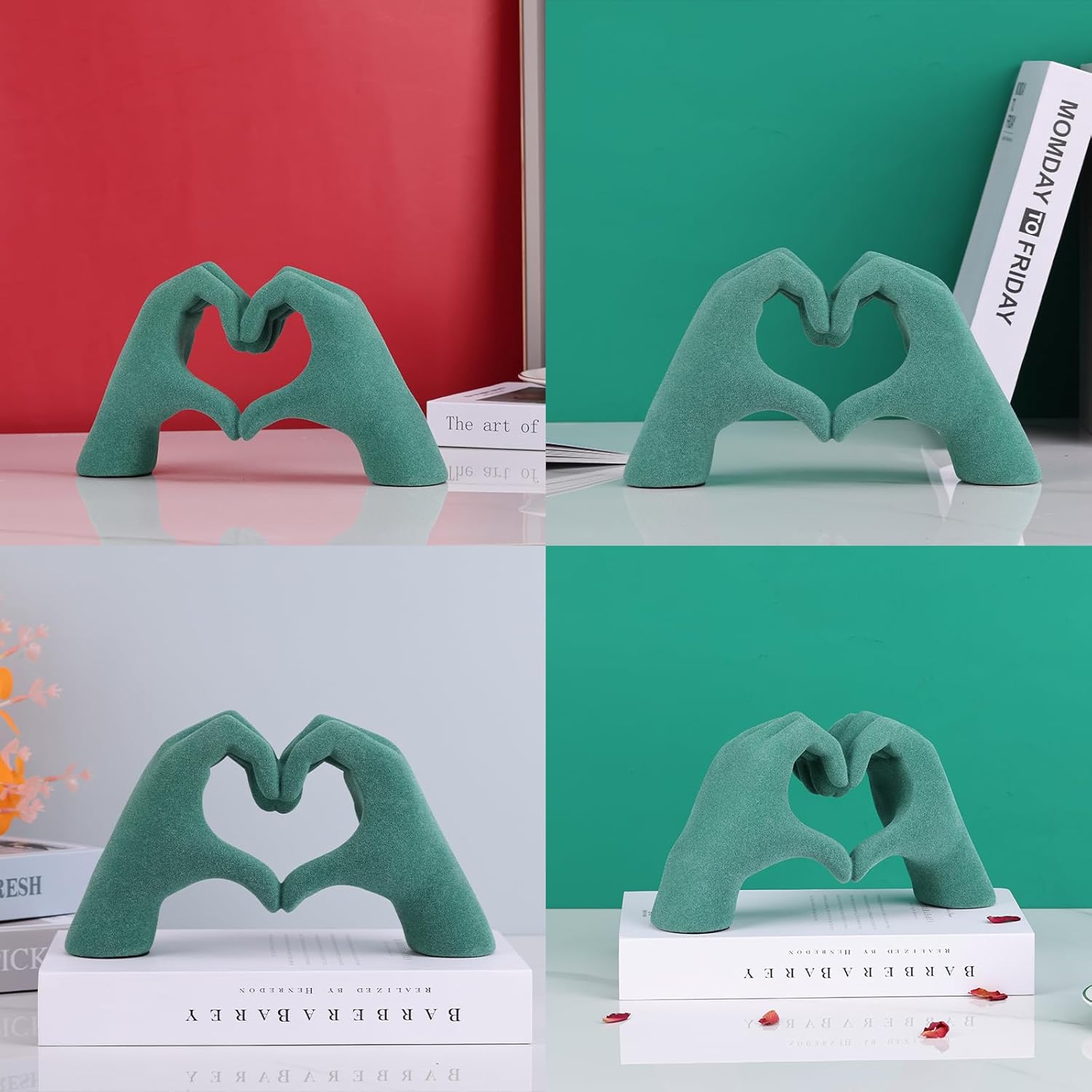 DOVDOV Green Heart Hand Sculpture, Heart Hand Statue Home Decor Aesthetics, Suitable for Bookshelf Console Table Office Entrance Decoration Bohemian Wedding Decoration and Small Ornaments.