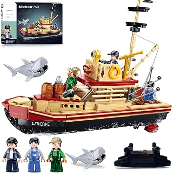 Sluban City Building Set with Shark Toys | Fishing Boat Building Toys with 3 Fisherman Minifigures, Suitable for Adult and Kids, Compatible with Lego, 592 PCS