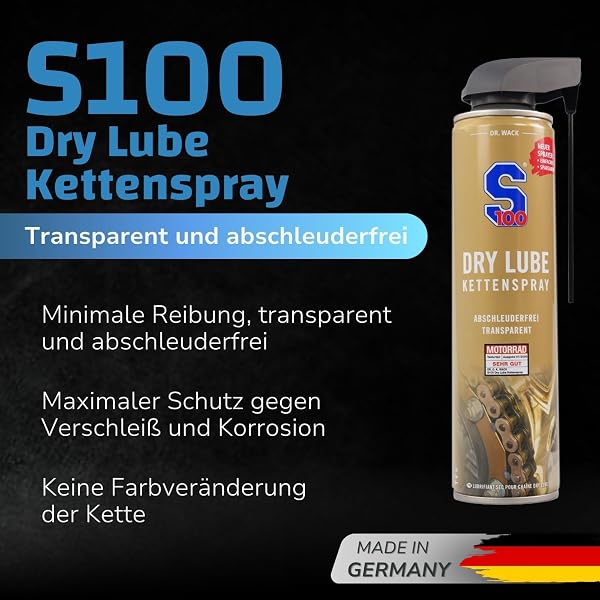 DR. WACK S100 Dry Lube Kettenspray für Motorrad 400 ml - Trocken Kettenschmierstoff - Schutz vor Verschleiß & Korrosion - Kettenschmierung für weniger Reibung - Hochwertige Motorradpflege - 2