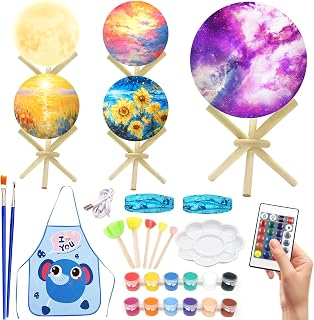 Osznmmg Paint Your Own Moon Lamp Kit 16 Colors DIY Night Light with Remote Control Art and Craft 3D DIY Moon Night Lamp with Wooden Stand for Birthday Gift Home Decor Without Battery