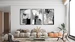 Large Framed Canvas Wall Art - Retro Grey Graffiti Pictures for Living Room Rustic Abstract Wall Decor Vintage Prints for Bedroom Dinning Room Black Float Framed 40cm X 60cm X 3 Pcs