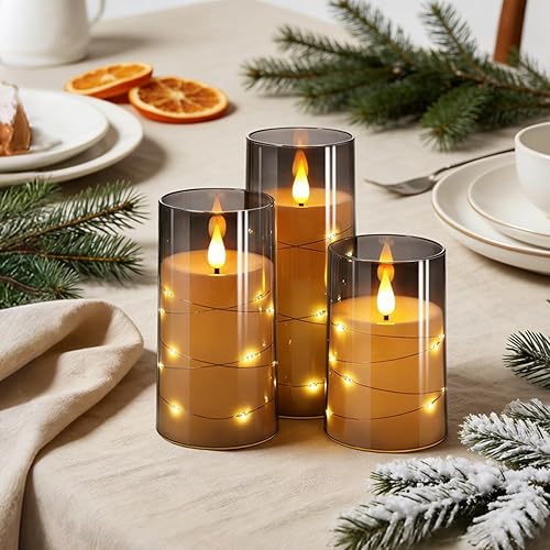 Miniatura 4 de NURADA - Velas parpadeantes sin llama incluye tira luces estrella led llama 3D, funciona pila, no se rompe, columna acrílico, control remoto,