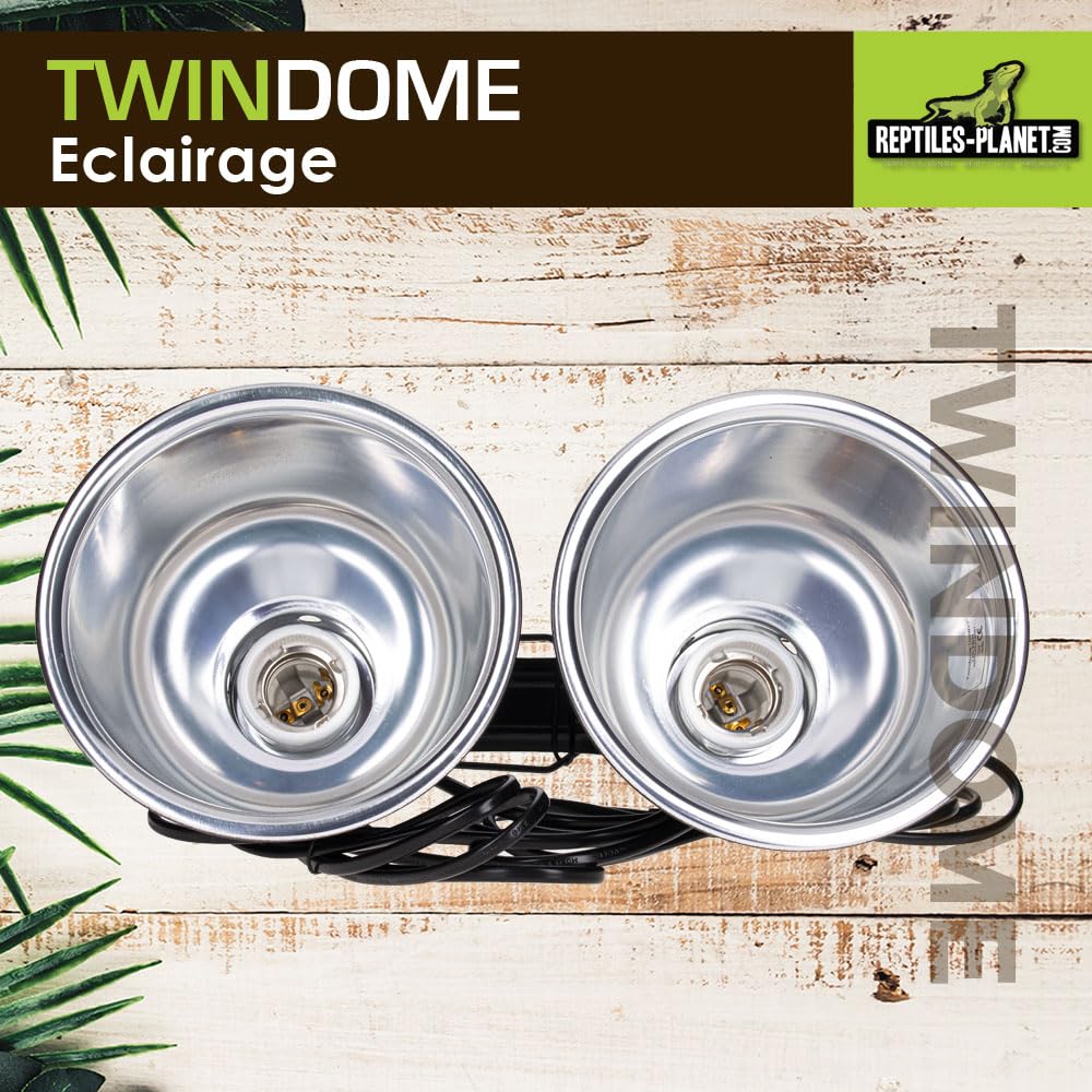 Reptiles Planet - Twindome 14 - Doppio Supporto per Lampadina da Appendere o appoggiare sul terrario - Ø 14 cm - H 16 cm