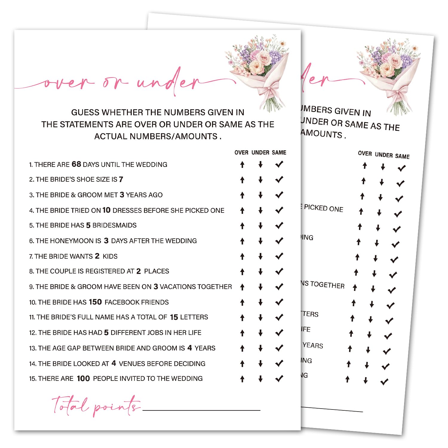 oayGnay Bridal Shower Games, Over or Under, Bouquet Wedding Shower Game Cards, Bridal Shower Games 25 Guests for Wedding Party, Minimalist Engagement Party Supplies (5"x7") -11
