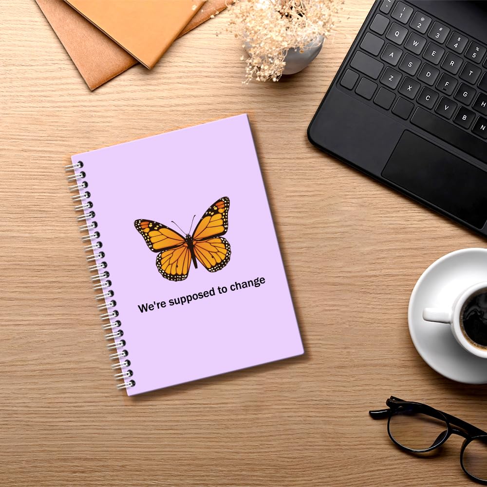 Msticey We're Supposed To Change Spiralnotizbuch, 160 leere Seiten, Hardcover, niedliches Schmetterlings-Notizbuch, Geschenke für Frauen, Kollegen, Freunde, Manager, Schwester, Wertschätzungsgeschenke