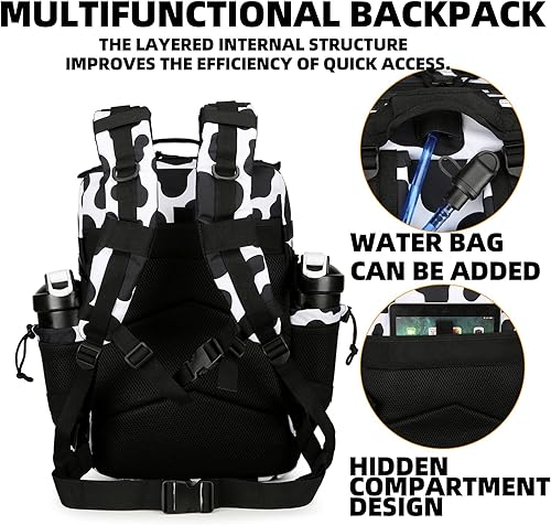Miniatura 4 de Mochila táctica de 25 litros impermeable militar para hombres y mujeres, paquete de asalto, mochila de viaje con velcro pequeño, Estampado de vaca,