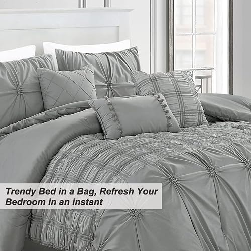 Miniatura 3 de MERRY HOME Juego de edredón de cama  Juego de edredón de tamaño Queen de 7 piezas, suave y cómodo para todas las estaciones (gris, Queen)