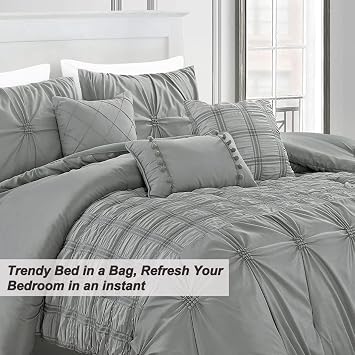 MERRY HOME Bedding Comforter Sets - Bed in A Bag Queen Size Comforter Set, 7 Pieces Comforter Set Soft and Comfortable for All Season (Gray, Queen)
